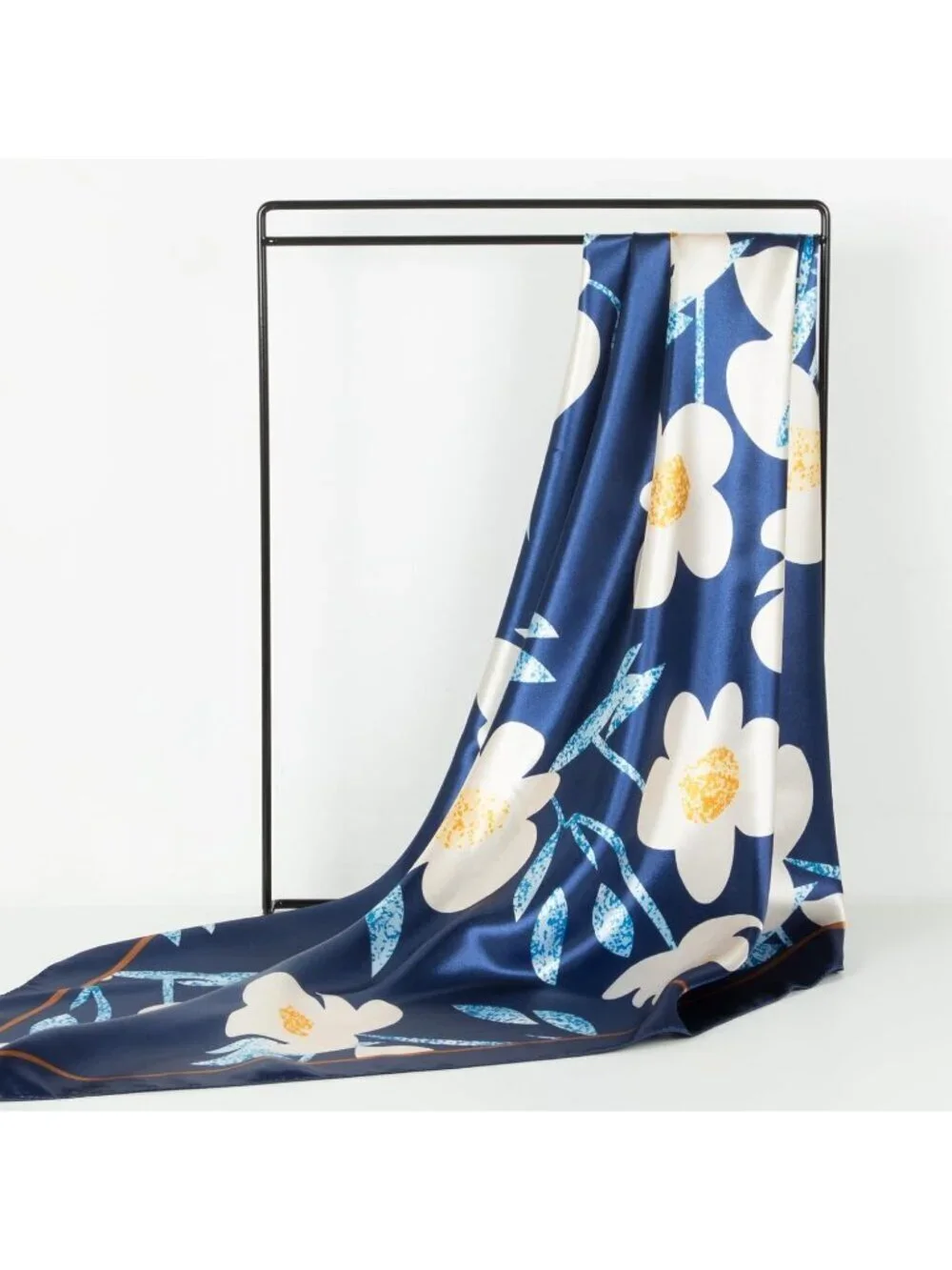 Women's Dark Blue Printed Square Scarf Bandanas Hair Scarf 35 Inches